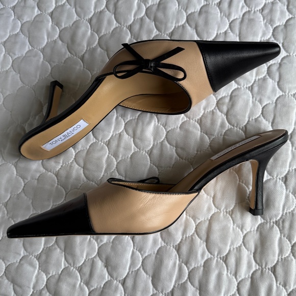 Tony Bianco Black and Tan Heels Elegant Pointed Toe - Picture 4 of 7